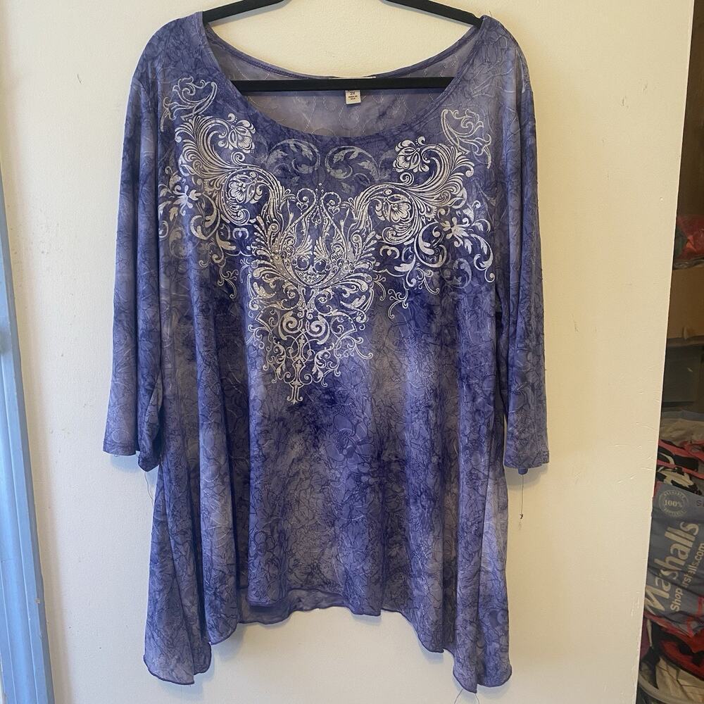 CB Established 1962 Womens 2X Blouse Top Purple Floral Asymmetrical Whimsy Artsy - Picture 8 of 10